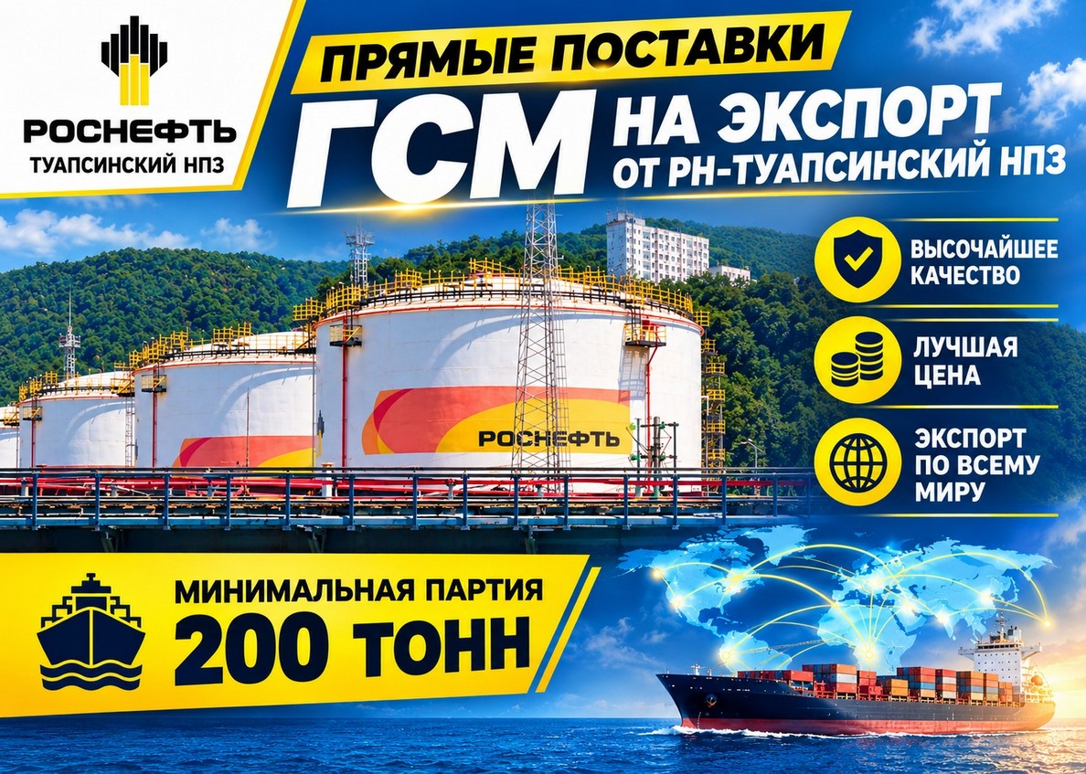 Прямые поставки ГСМ на экспорт от РН-Туапсинский НПЗ